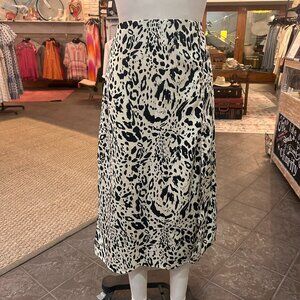 Tea Length Slit Leapord Print Zip Up Skirt